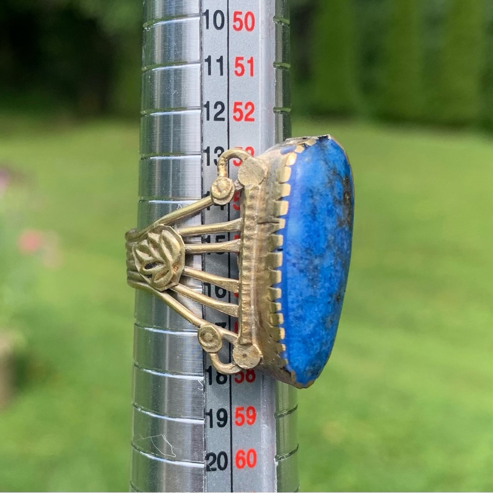 Vintage Afgan Lapis Lazuli Large Ring Sz 7 Tribal Native Elongated Cabochon Blue - Picture 10 of 16